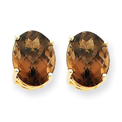 9x7 Oval Smokey Quartz Earrings 14k Gold XE89CQ, MPN: XE89CQ, 883957108551