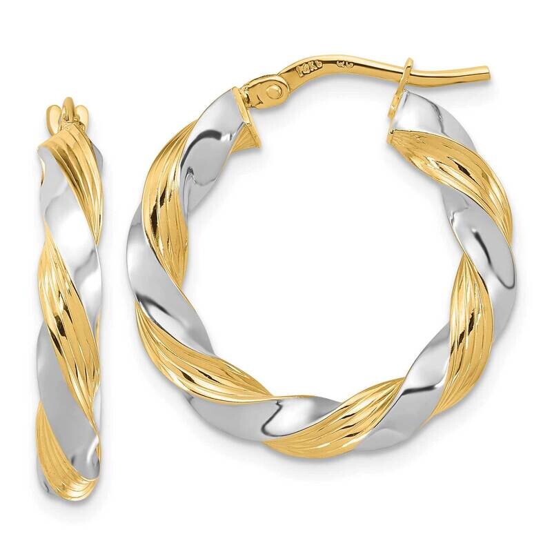 Polished Twisted Hoop Earrings 14k Gold with White Rhodium TF1967