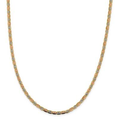 3.8mm Tri-Color Rose and White Rhodium Pav Valentino Chain 22 Inch 14k Gold PVL080-22, MPN: PVL080…