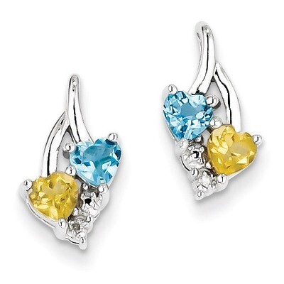 Blue Topaz Citrine Diamond Earrings Sterling Silver QE10259, MPN: QE10259, 883957434261