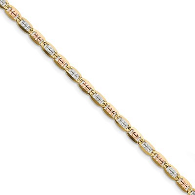 7 Inch 4.65mm Tri-color Pave Valentino Chain 14k Gold &amp; Rhodium PVL100-7, MPN: PVL100-7, 8867745598…