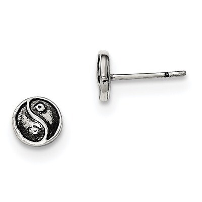 Yin Yang Sign Post Earrings Sterling Silver Polished and Antiqued QE11821, MPN: QE11821, 1911012292…