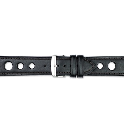 22mm Black Grand Prix Leather Black Stitch Silver-tone Buckle Watch Band  BAW369-22, MPN: BAW369-22,