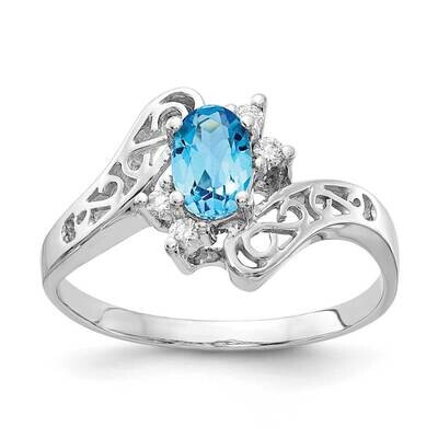 6x4mm Oval Blue Topaz Checker Diamond Ring 14k White Gold X9734BT_AA, MPN: X9734BT_AA, 883957644165