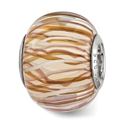 Brown and White Striped Glass Bead Sterling Silver QRS3823, MPN: QRS3823,