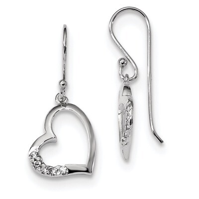 CZ Diamond Heart Dangle Earrings Sterling Silver Rhodium-plated QE13441, MPN: QE13441, 191101236631