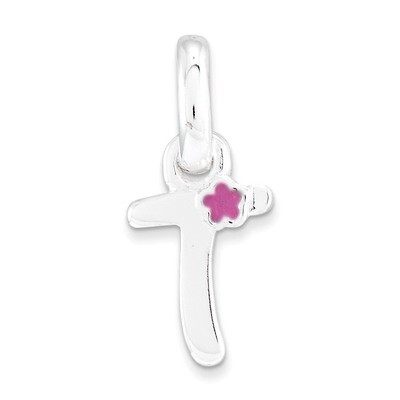 Letter T with Enamel Pendant Sterling Silver QC7935T, MPN: QC7935T, 191101467530