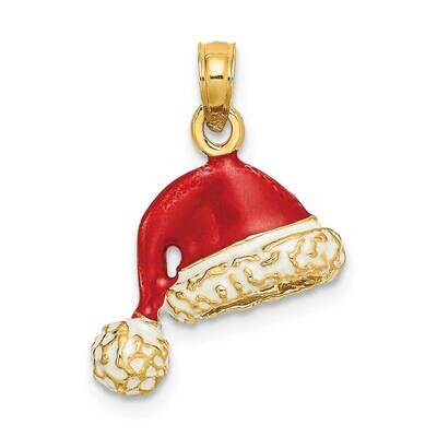 Red White Enamel Santa Hat Charm 14k Gold 3-D K6981, MPN: K6981, 637218136056