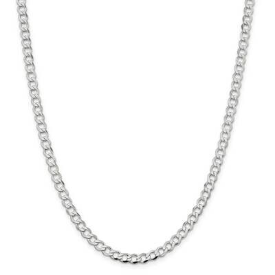 5.3mm Semi-Solid Flat Curb Chain 22 Inch Sterling Silver QLFB120-22, MPN: QLFB120-22,