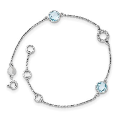 Blue Topaz and .05 Ct Diamond Bracelet Sterling Silver QW361-7.25, MPN: QW361-7.25, 886774967769