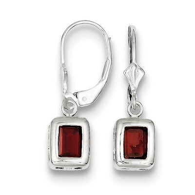 7x5mm Emerald Cut Garnet Leverback Earrings Sterling Silver QE2048GA, MPN: QE2048GA, 883957228143