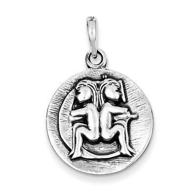 Antique Finish Gemini Horoscope Pendant Sterling Silver Polished QC7414, MPN: QC7414, 883957029719