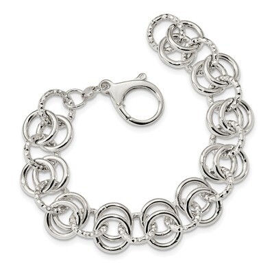 Circle Fancy Link Bracelet 7.5 Inch Sterling Silver Polished and Textured QG4484-7.5, MPN: QG4484-7…