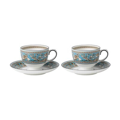 Wedgwood Florentine Turquoise Teacups &amp; Saucers Set Of 2 1054471, MPN: 1054471, 701587433433