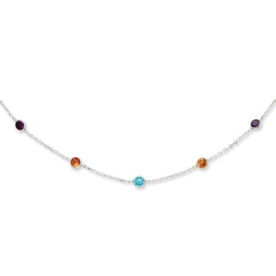 18 Inch Multi-color Diamond Necklace Sterling Silver QG2654-18, MPN: QG2654-18, 191101275890