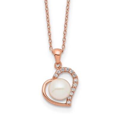 Rose-Tone 18K Flash-Pl 7-8mm White Button Fwc Pearl Necklace Sterling Silver QH5503-17, MPN: QH5503…