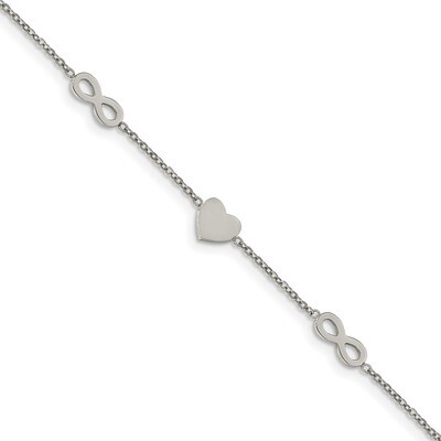 7 Inch with 1 Inch Extender Heart and Infinity Bracelet Stainless Steel Polished SRB2179-7 by Chise…