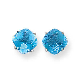 7x7mm Cushion Blue Topaz Checker Earring 14k White Gold XE108WBC, MPN: XE108WBC, 883957227382
