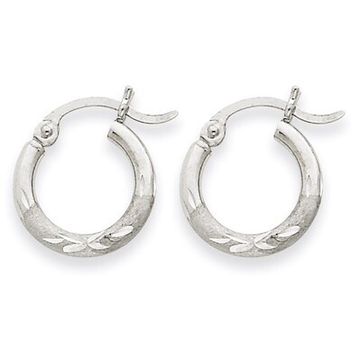 Satin &amp; Diamond-cut 2mm Round Hoop Earrings 14k White Gold TC200, MPN: TC200, 883957288772