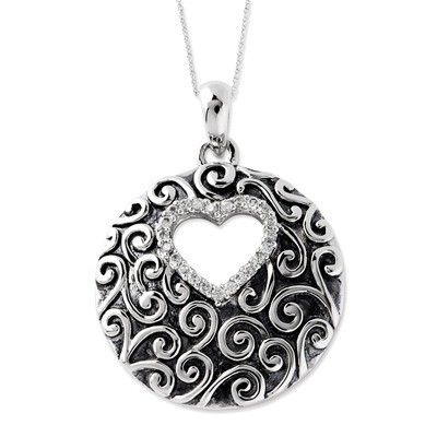 Diamond The Heart Of A Family 18 Inch Heart Necklace Sterling Silver Antiqued QSX434, MPN: QSX434, …