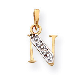 Polished .01ct Diamond Initial N Charm 14K Gold &amp; Rhodium YC250N, MPN: YC250N, 883957323510