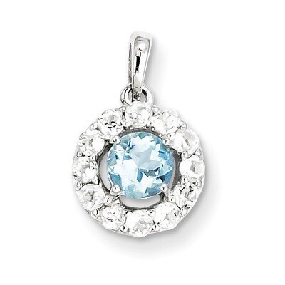 White Topaz &amp; Aquamarine Pendant Sterling Silver Rhodium-plated QP3000AQ, MPN: QP3000AQ, 8839573584…