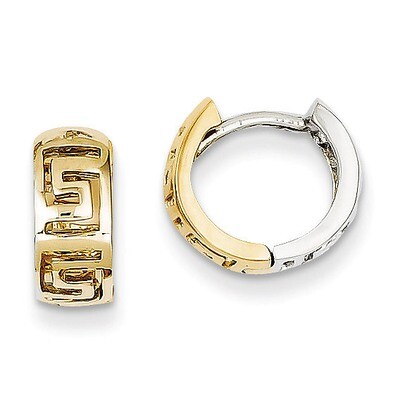 Greek Key Hinged Hoop Earrings 14k Two-Tone Gold TM590, MPN: TM590, 637218101566