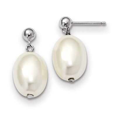 Sterling Silver Majestik10-11Mm White Rice Shell Pearl Post Dangle Earring Sterling Silver Majestic…