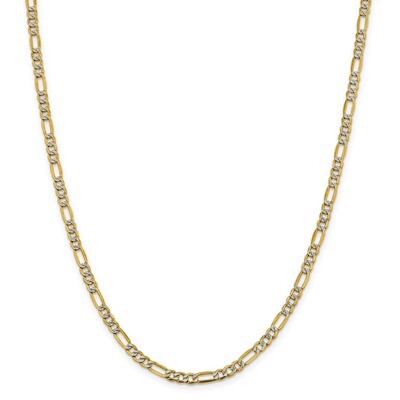 20 Inch 3.9mm Semi-solid Pave Figaro Chain 14k Gold &amp; Rhodium PWC100-20, MPN: PWC100-20, 8839571760…