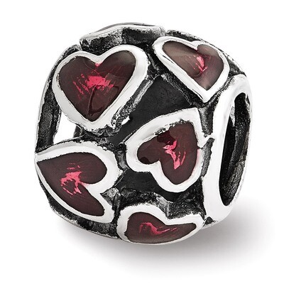Red Enamel Filigree Heart Bead - Sterling Silver QRS3512, MPN: QRS3512, 191101195587