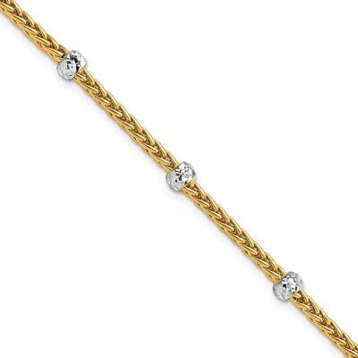 White Rhodium Polished Diamond-Cut Beaded Wheat Bracelet 14k Gold SF2847-7.5, MPN: SF2847-7.5, 8839…