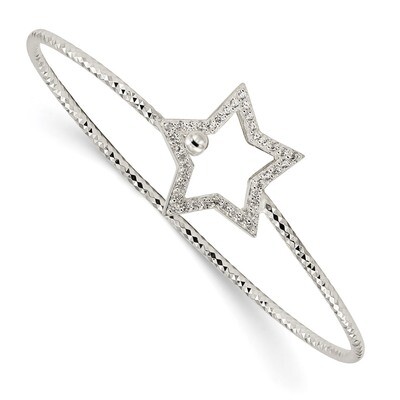 CZ Star Interlocking Bangle Bracelet Sterling Silver Diamond Cut QB1119, MPN: QB1119, 191101920554