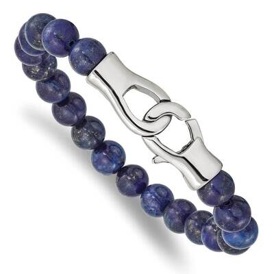 Genuine Lapis Beads 9 Inch Bracelet Stainless Steel Polished SRB2494-9, MPN: SRB2494-9, 191101859977