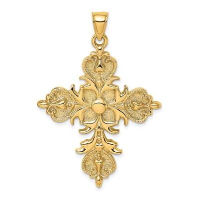 Large Cross with Fleur-De-Lis Tips Solid Back Charm 14k Gold K8543, MPN: K8543, 637218185016