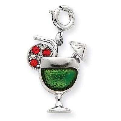 Sterling Silver Enameled Preciosa Crystal Margarita Glass Charm QC4857
