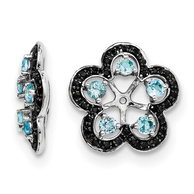 Swiss Blue Topaz &amp; Black Sapphire Earring Jacket Sterling Silver Rhodium QJ141DEC, MPN: QJ141DEC, 1…