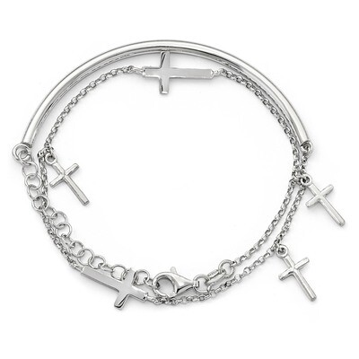 Leslie&#39;s Crosses with 2 inch Extender Wrap Bracelet 13 Inch Sterling Silver Polished HB-QLF700-13, …