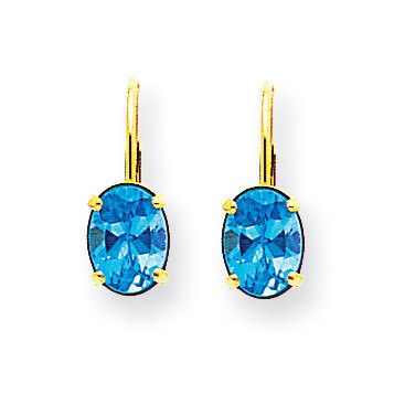 8x6mm Oval Blue Topaz Leverback Earrings 14k Gold XLB116BT, MPN: XLB116BT, 883957129075