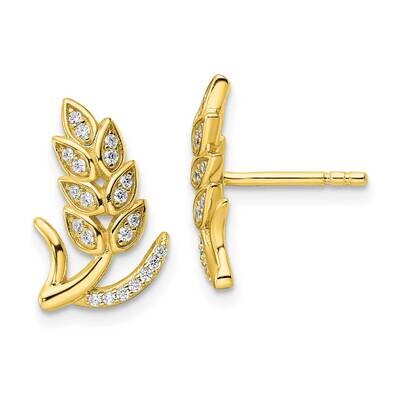 Gold-Tone Wheat Flower Earrings Sterling Silver Cz Diamond QE16541, MPN: QE16541, 196904167199