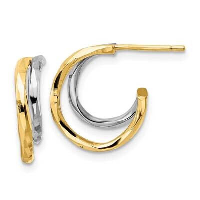Diamond-Cut J-Hoop Earrings 14k Gold with White Rhodium YE1919, MPN: YE1919, 716838359912