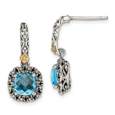 Blue Topaz Earrings Sterling Silver with 14k Gold Polished QTC1608, MPN: QTC1608, 883957746579