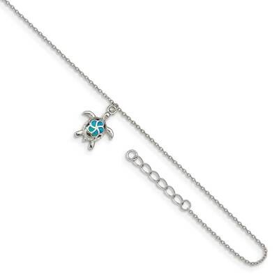 Created Blue Opal Turtle with 1 inch Extender Anklet Sterling Silver Rhodium-plated QG4748-9, MPN: …