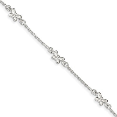 Butterfly with 1 inch Extender Anklet Sterling Silver Polished QG4204-9, MPN: QG4204-9, 886774097978