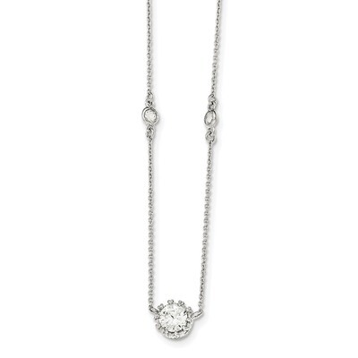 CZ Diamond with 2 inch Extender Necklace 17 Inch Sterling Silver Polished QG4060-17, MPN: QG4060-17…
