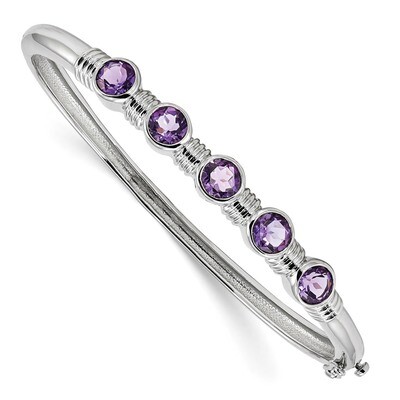 Amethyst Hinged Bangle Sterling Silver Rhodium-plated QX986AM, MPN: QX986AM, 191101077579