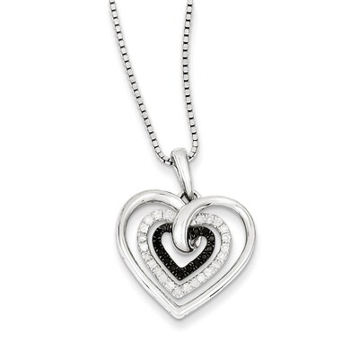 Black and White Diamond Heart Pendant Necklace Sterling Silver QP2309, MPN: QP2309, 886774189581