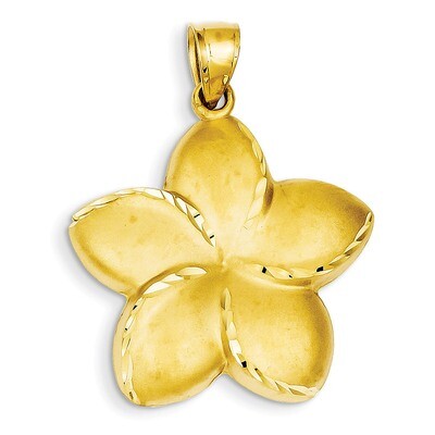 Satin Diamond-cut Open-Backed Large Plumeria Pendant 14k Gold C2343, MPN: C2343, 883957857329