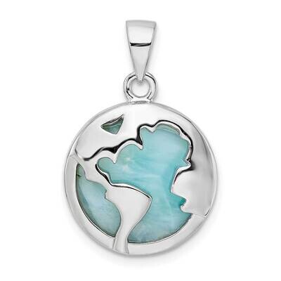 Larimar World Pendant Sterling Silver Rhodium-Plated Polished QC11069, MPN: QC11069,