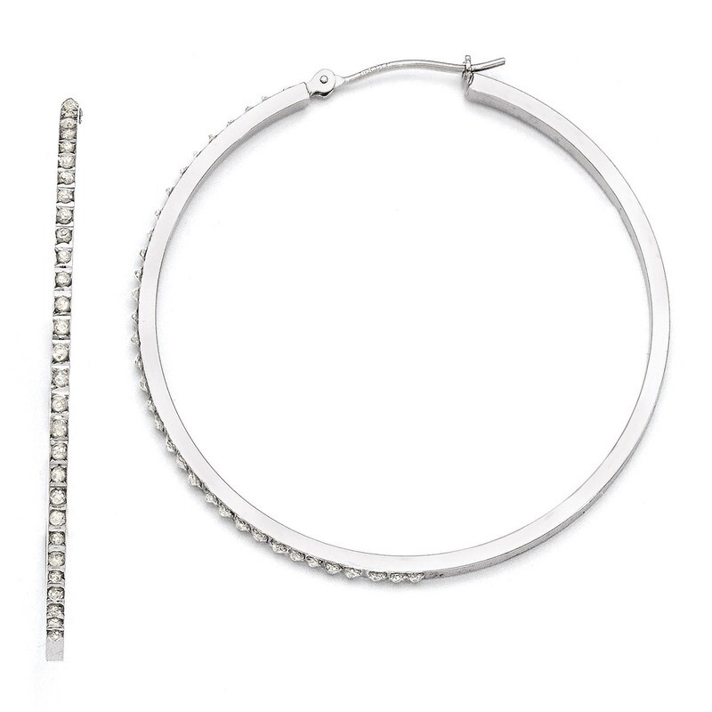 Lg Round Hinged Hoop Earrings 14k White Gold with Diamonds DF114, MPN: DF114, 191101179129