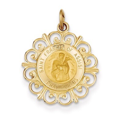 Saint Francis of Assisi Medal Pendant 14k Gold XR392, MPN: XR392, 883957494364